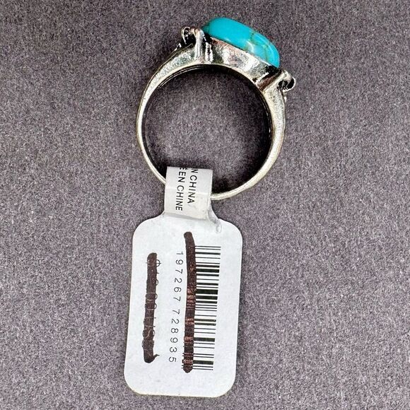 Free People Turquoise Statement Ring Western Silver-Tone Boho Vintage-Inspired - Picture 5 of 7